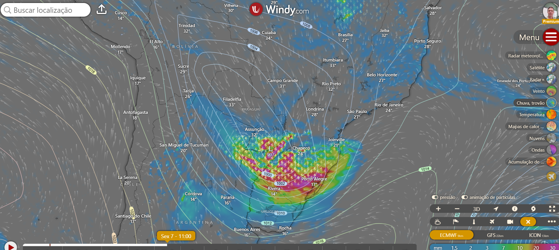 Quadro preocupante com a formação de um Ciclone no litoral de Santa Catarina. Chuva e ventos fortes.